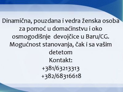 Pouzdana zena za pomoc porodici u Baru