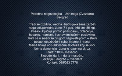 Potrebna negovateljica – 24h nega Bgd
