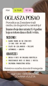 Posao za stalno: Briga o deci 4 i 8 god. 